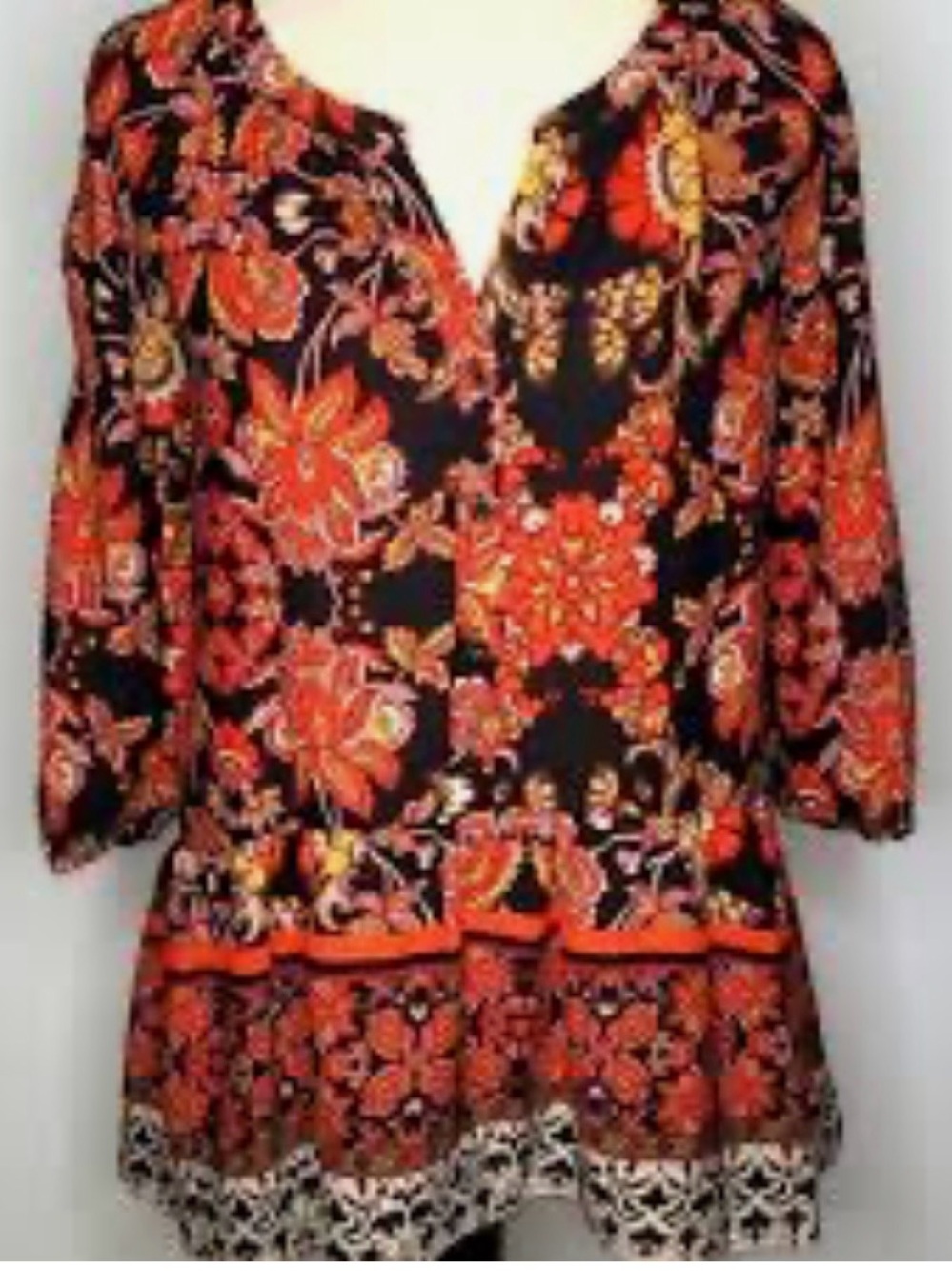 My Michelle Black Tunic with Red and Yellow Floral Motif